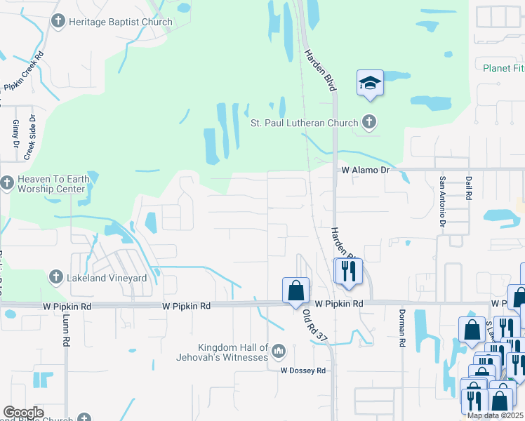 map of restaurants, bars, coffee shops, grocery stores, and more near 4721 South Dossey Road in Lakeland
