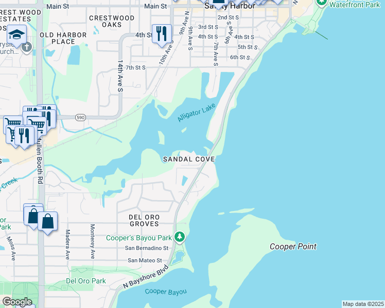 map of restaurants, bars, coffee shops, grocery stores, and more near 1003 South Bayshore Boulevard in Safety Harbor