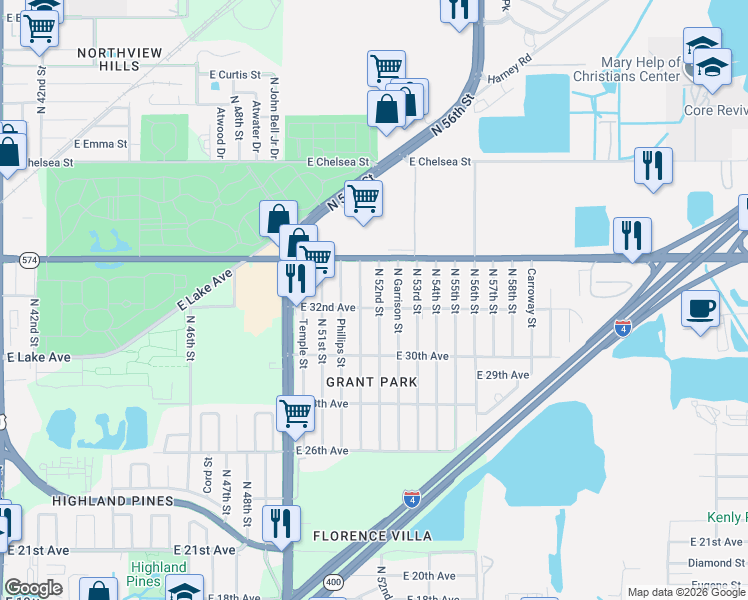map of restaurants, bars, coffee shops, grocery stores, and more near 3804 North 52nd Street in Tampa