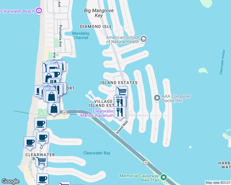 map of restaurants, bars, coffee shops, grocery stores, and more near 330 Larboard Way in Clearwater