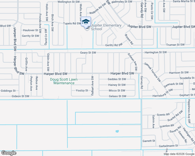 map of restaurants, bars, coffee shops, grocery stores, and more near 830 Schomer Avenue Southwest in Palm Bay