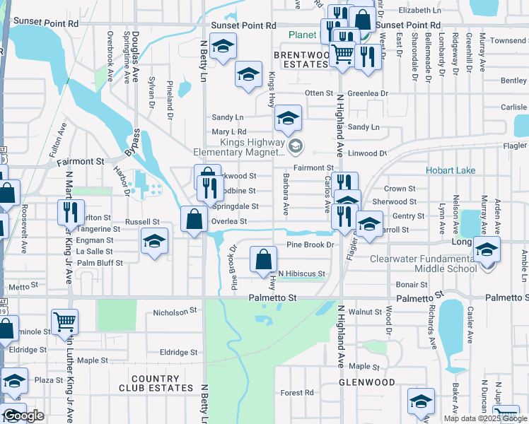 map of restaurants, bars, coffee shops, grocery stores, and more near in Clearwater