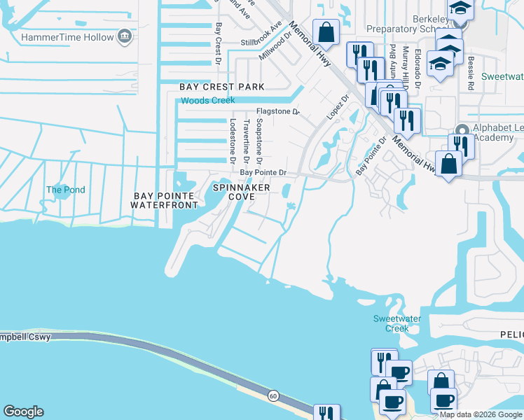 map of restaurants, bars, coffee shops, grocery stores, and more near 4307 Bayside Village Drive in Tampa