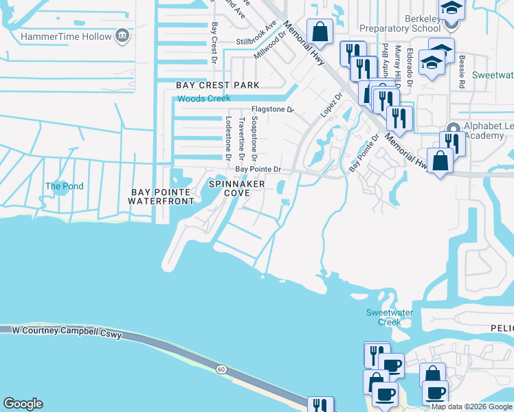 map of restaurants, bars, coffee shops, grocery stores, and more near 4305 Bayside Village Drive in Tampa