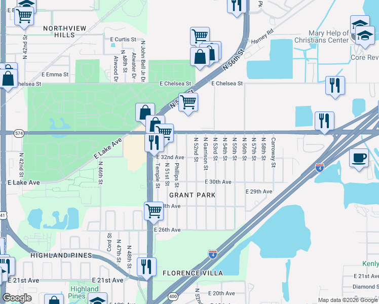 map of restaurants, bars, coffee shops, grocery stores, and more near 3724 North 52nd Street in Tampa