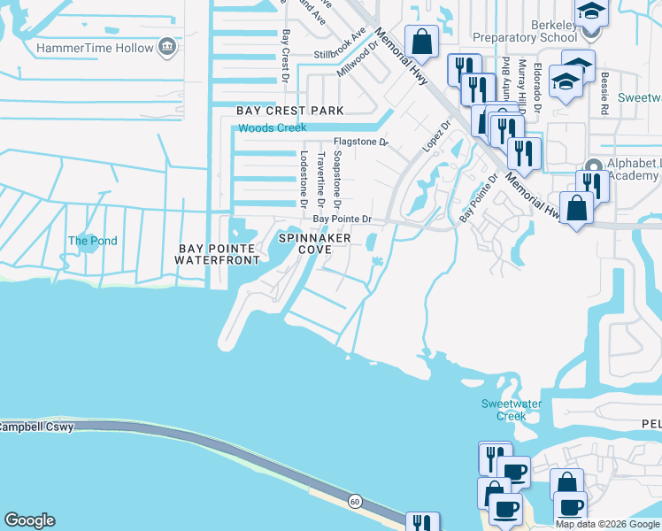 map of restaurants, bars, coffee shops, grocery stores, and more near 4309 Bayside Village Drive in Tampa