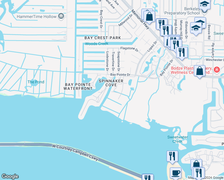 map of restaurants, bars, coffee shops, grocery stores, and more near 4312 Bayside Village Drive in Tampa