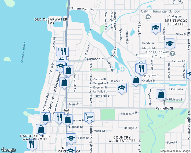 map of restaurants, bars, coffee shops, grocery stores, and more near 1115 Carlton Street in Clearwater