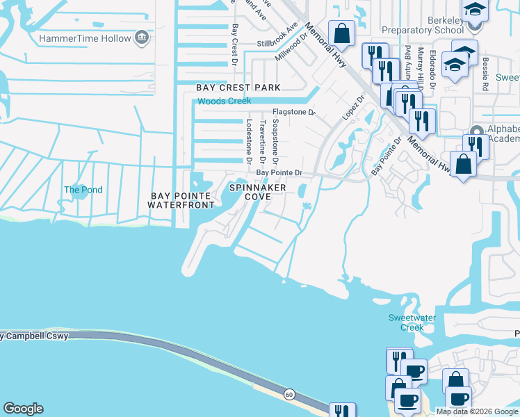 map of restaurants, bars, coffee shops, grocery stores, and more near 4312 Bayside Village Drive in Tampa