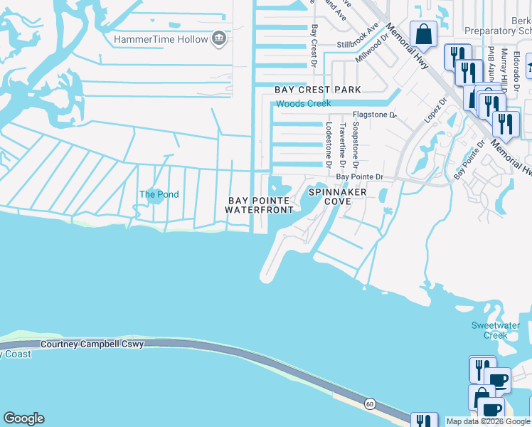 map of restaurants, bars, coffee shops, grocery stores, and more near 8830 Bay Pointe Drive in Tampa