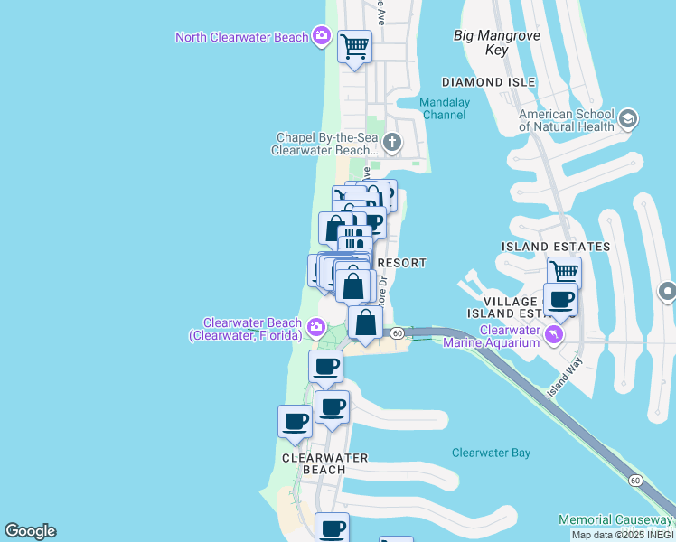 map of restaurants, bars, coffee shops, grocery stores, and more near 400 Mandalay Avenue in Clearwater