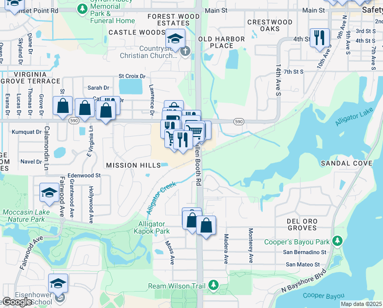 map of restaurants, bars, coffee shops, grocery stores, and more near 1500 N McMullen Booth Rd in Clearwater