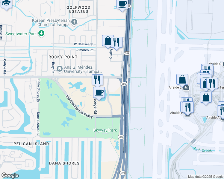 map of restaurants, bars, coffee shops, grocery stores, and more near 4301 Anchor Plaza Parkway in Tampa