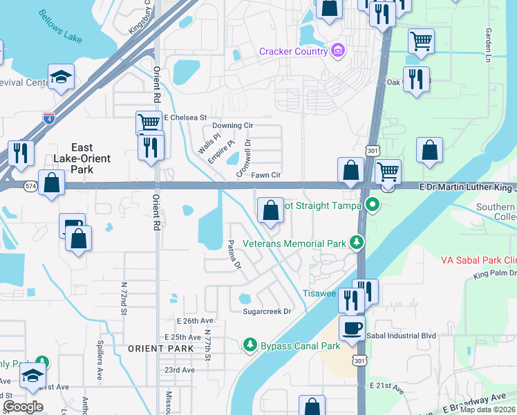 map of restaurants, bars, coffee shops, grocery stores, and more near 8006 Alpine Avenue in Tampa