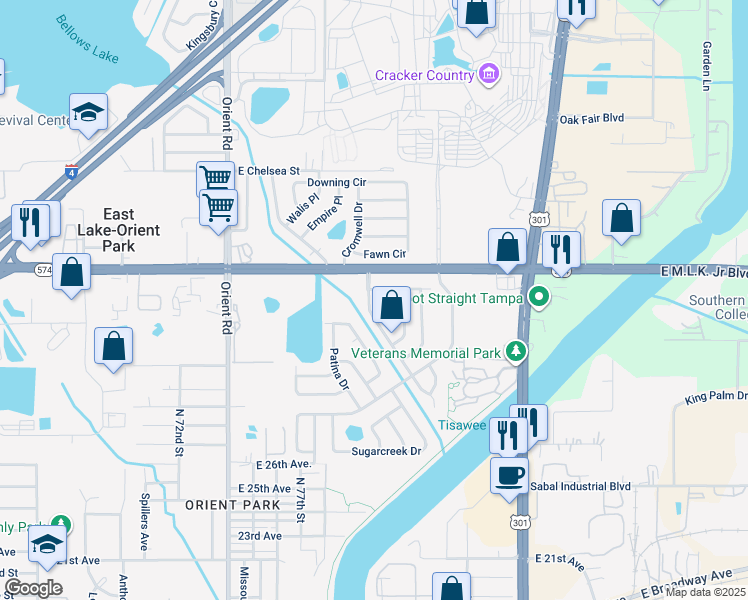 map of restaurants, bars, coffee shops, grocery stores, and more near 3821 Beechwood Boulevard in Tampa