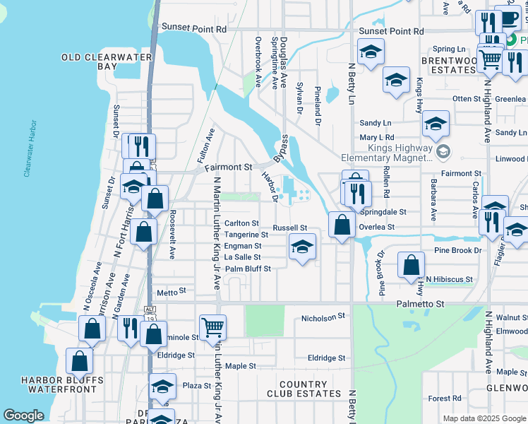 map of restaurants, bars, coffee shops, grocery stores, and more near 1137 Marshall Street in Clearwater