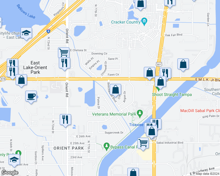 map of restaurants, bars, coffee shops, grocery stores, and more near 8006 Alpine Avenue in Tampa