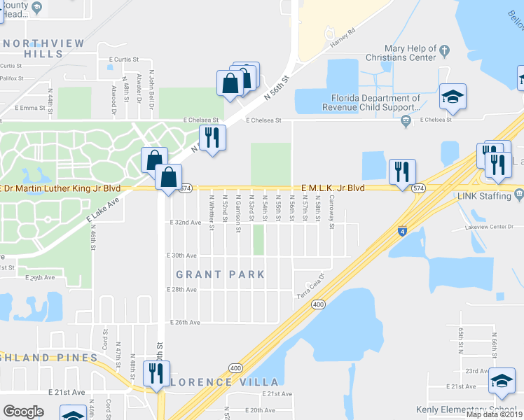 map of restaurants, bars, coffee shops, grocery stores, and more near 3817 North 54th Street in Tampa