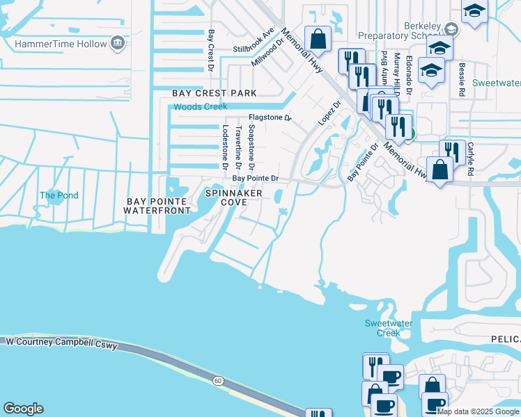 map of restaurants, bars, coffee shops, grocery stores, and more near 4329 Bayside Village Drive in Tampa