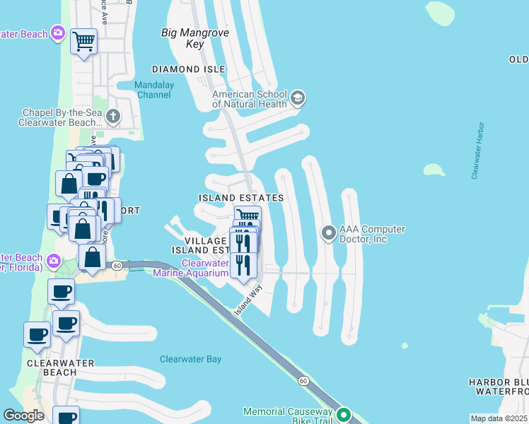 map of restaurants, bars, coffee shops, grocery stores, and more near 333 Island Way in Clearwater