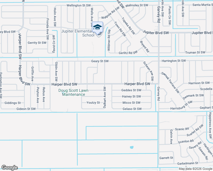 map of restaurants, bars, coffee shops, grocery stores, and more near 877 Harper Boulevard Southwest in Palm Bay