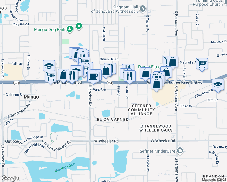map of restaurants, bars, coffee shops, grocery stores, and more near 12009 Park Avenue in Seffner