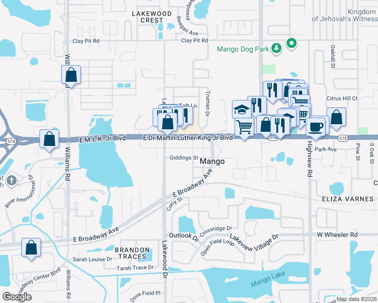map of restaurants, bars, coffee shops, grocery stores, and more near 3917 Broad Street in Seffner