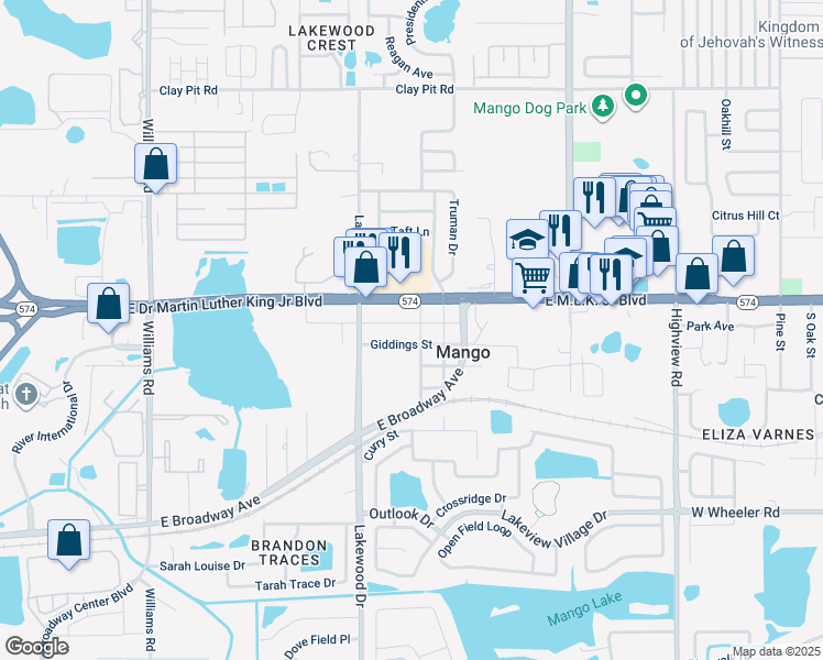 map of restaurants, bars, coffee shops, grocery stores, and more near 3917 Broad Street in Seffner