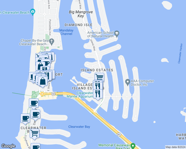 map of restaurants, bars, coffee shops, grocery stores, and more near in Clearwater