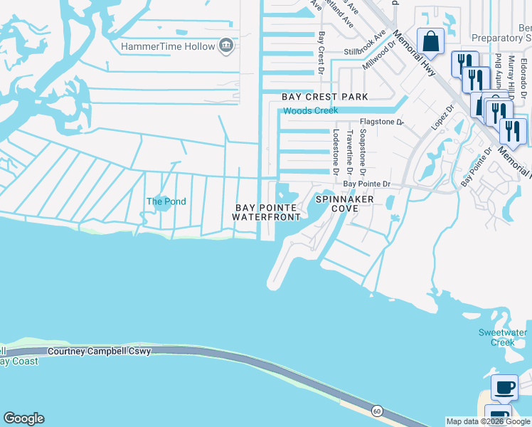 map of restaurants, bars, coffee shops, grocery stores, and more near 8816 Bay Pointe Drive in Tampa