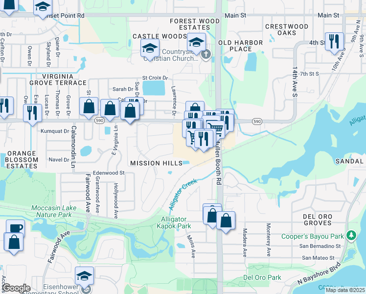 map of restaurants, bars, coffee shops, grocery stores, and more near 1530 McMullen Booth Road in Clearwater