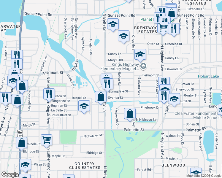 map of restaurants, bars, coffee shops, grocery stores, and more near in Clearwater