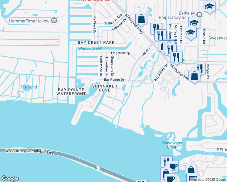 map of restaurants, bars, coffee shops, grocery stores, and more near 4323 Bayside Village Drive in Tampa