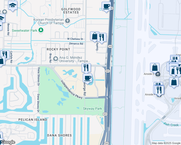 map of restaurants, bars, coffee shops, grocery stores, and more near 4900 Memorial Highway in Tampa