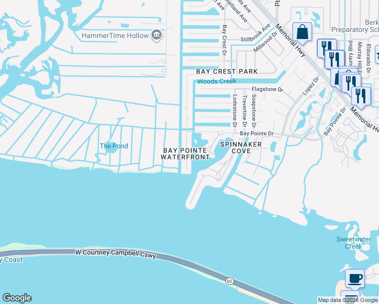 map of restaurants, bars, coffee shops, grocery stores, and more near 8816 Bay Pointe Drive in Tampa