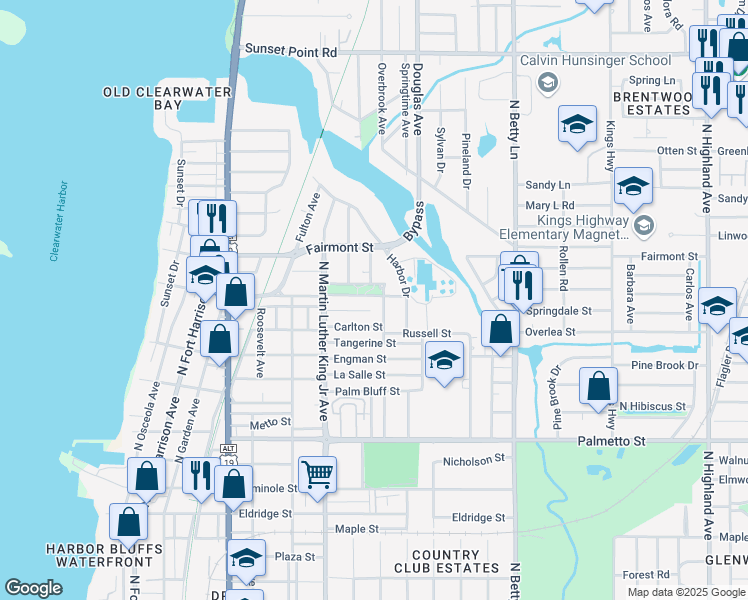 map of restaurants, bars, coffee shops, grocery stores, and more near 1137 Marshall Street in Clearwater