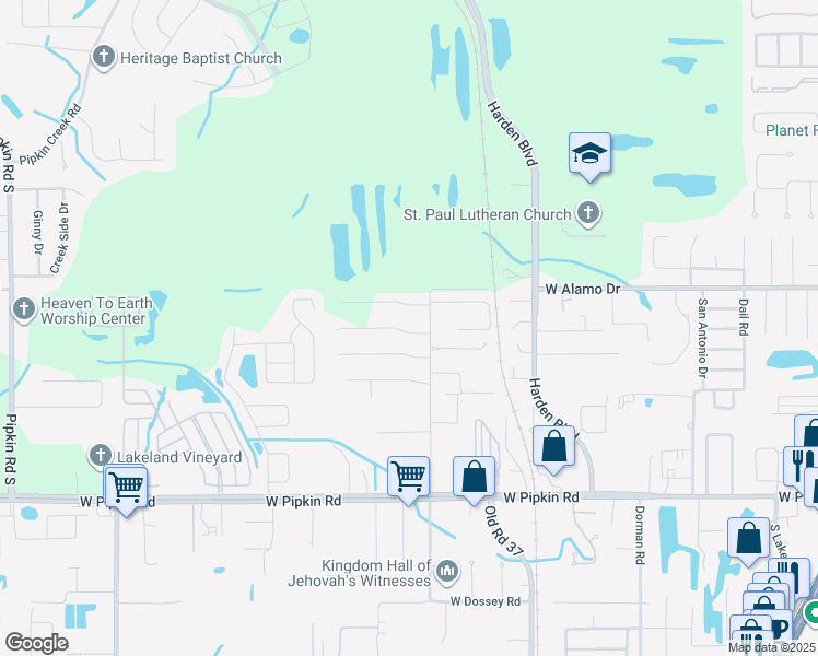 map of restaurants, bars, coffee shops, grocery stores, and more near 1113 Pogonia Drive in Lakeland