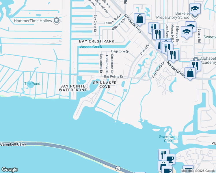 map of restaurants, bars, coffee shops, grocery stores, and more near 4344 Outrigger Lane in Tampa
