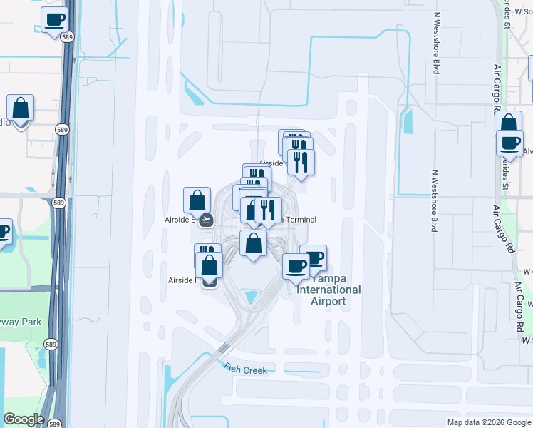 map of restaurants, bars, coffee shops, grocery stores, and more near 4100 George J Bean Parkway in Tampa