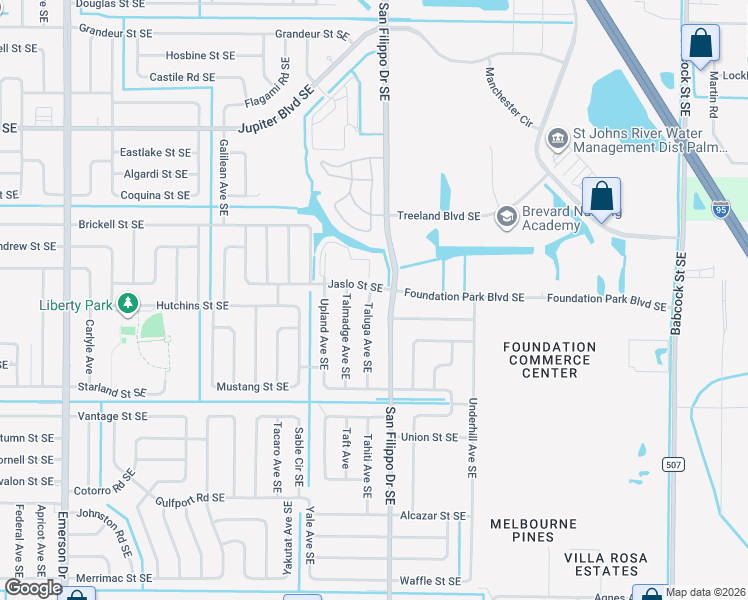map of restaurants, bars, coffee shops, grocery stores, and more near 700 Taluga Avenue Southeast in Palm Bay