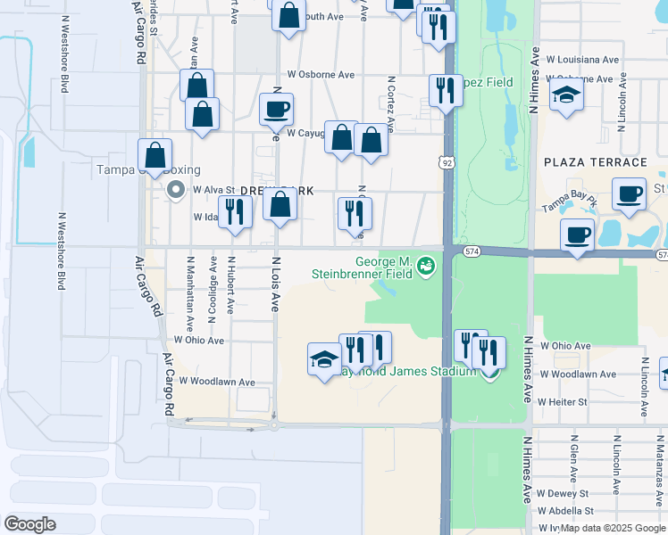 map of restaurants, bars, coffee shops, grocery stores, and more near 3948 West Doctor Martin Luther King Junior Boulevard in Tampa