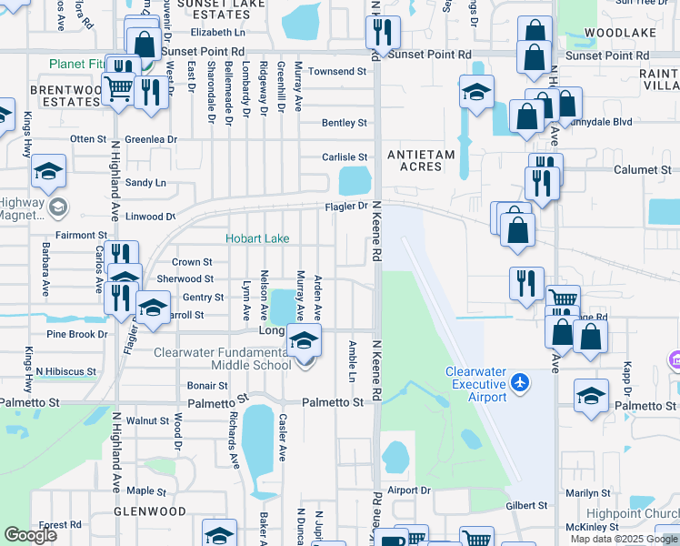 map of restaurants, bars, coffee shops, grocery stores, and more near 1405 North Saturn Avenue in Clearwater