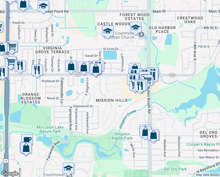 map of restaurants, bars, coffee shops, grocery stores, and more near 2930 Feather Drive in Clearwater