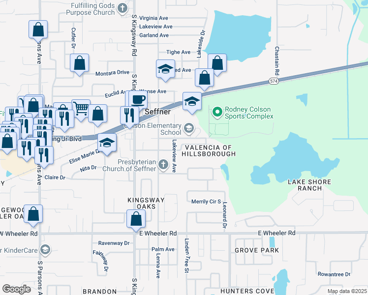 map of restaurants, bars, coffee shops, grocery stores, and more near 417 Henderson Avenue in Seffner