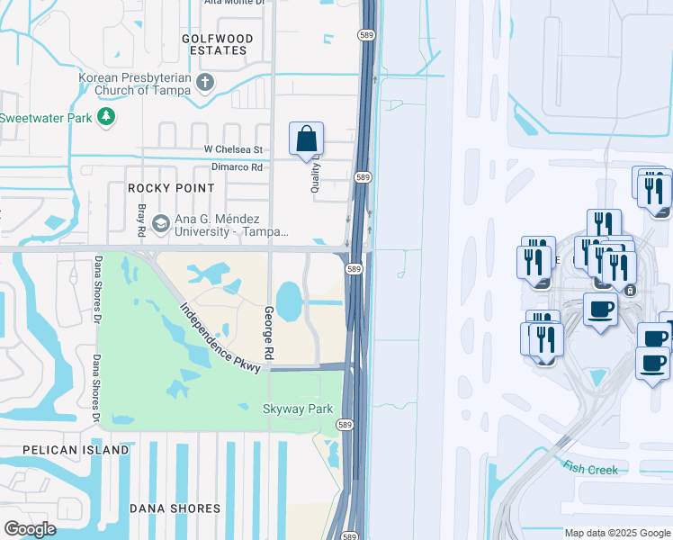 map of restaurants, bars, coffee shops, grocery stores, and more near 4343 Anchor Plaza Parkway in Tampa
