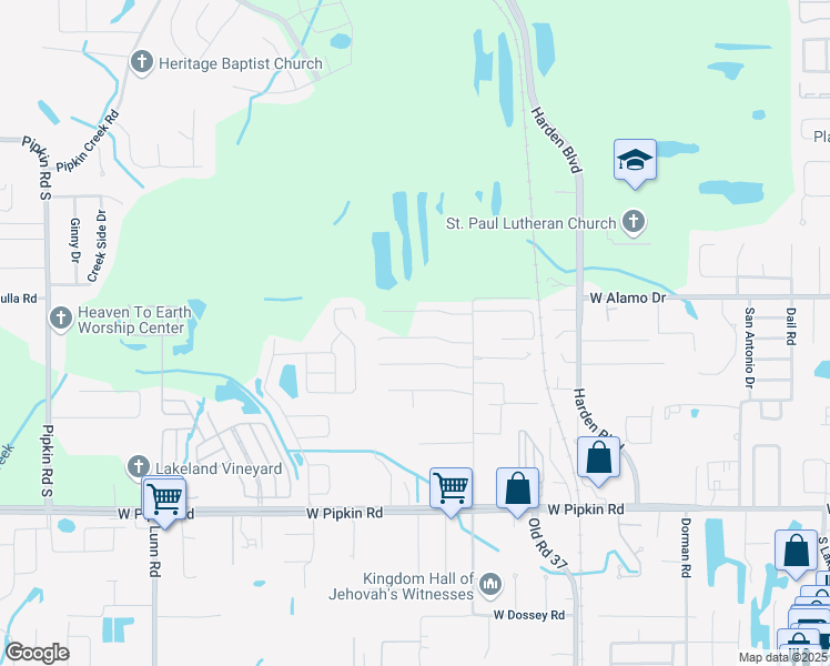 map of restaurants, bars, coffee shops, grocery stores, and more near 1143 Pogonia Drive in Lakeland