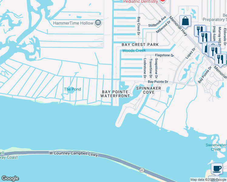 map of restaurants, bars, coffee shops, grocery stores, and more near 8816 Bay Pointe Drive in Tampa