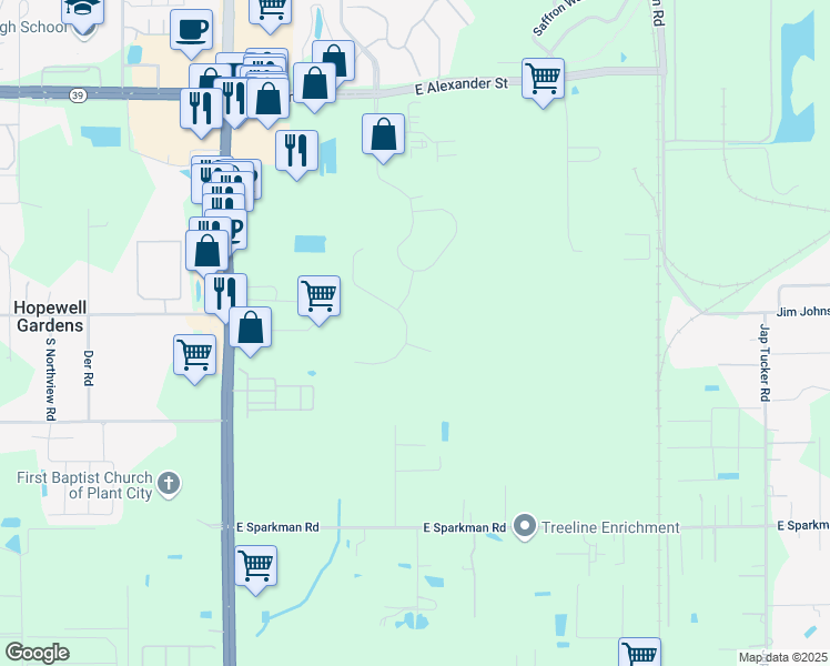 map of restaurants, bars, coffee shops, grocery stores, and more near 2712 Holly Bluff Court in Plant City