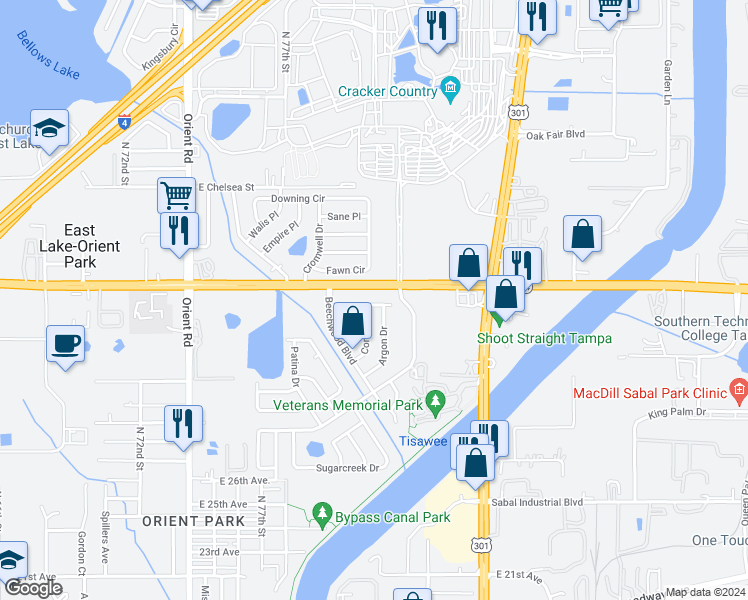 map of restaurants, bars, coffee shops, grocery stores, and more near 8104 Alpine Avenue in Tampa
