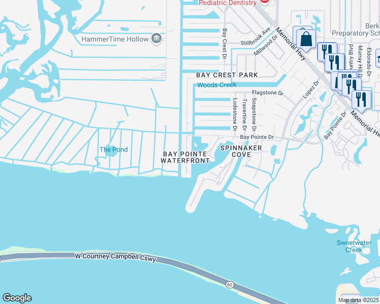 map of restaurants, bars, coffee shops, grocery stores, and more near 8816 Bay Pointe Drive in Tampa